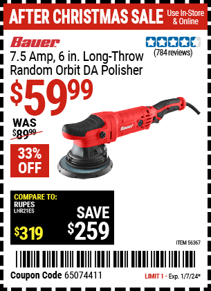 BAUER: 7.5 Amp, 6 in. Long-Throw Random Orbit DA Polisher 