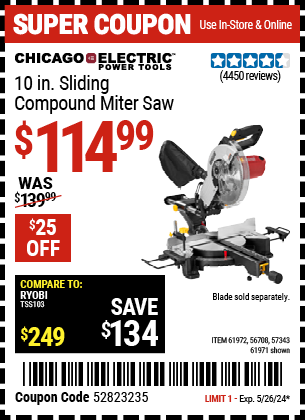 CHICAGO ELECTRIC POWER TOOLS: 10 in. Sliding Compound Miter Saw