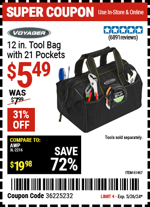 VOYAGER: 12 in. Tool Bag with 21 Pockets