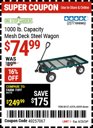 ONE STOP GARDENS: 1000 lb. Capacity Mesh Deck Steel Wagon