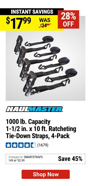 HAUL-MASTER: 1000 lb. Capacity 1-1/2 in. x 10 ft. Ratcheting Tie Down Straps, 4 Pack