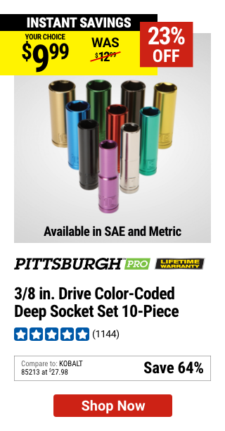 PITTSBURGH PRO: 3/8 in. Drive SAE Color-Coded Deep Socket Set, 10-Piece