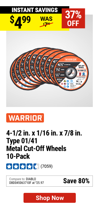 WARRIOR: 4-1/2 in. x 1/16 in. x 7/8 in. Type 01/41 Metal Cut-Off Wheel, 10-Pack