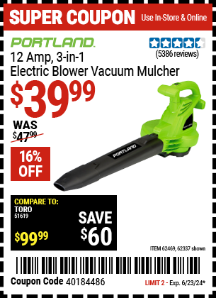 PORTLAND: 12 Amp, 3-In-1 Electric Blower Vacuum Mulcher