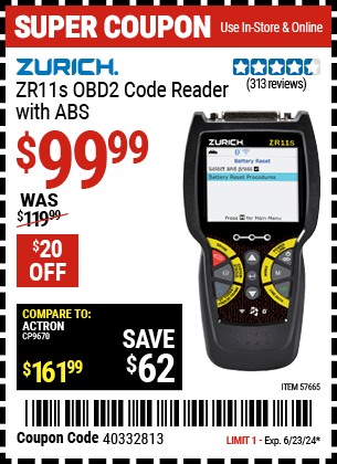 ZURICH: ZR11s OBD2 Code Reader with ABS