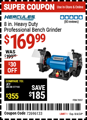 HERCULES: 8 in. Heavy Duty Professional Bench Grinder