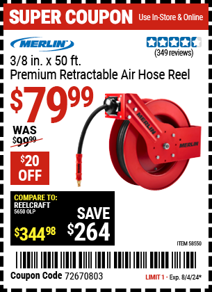 MERLIN: 3/8 in. x 50 Ft. Premium Retractable Air Hose Reel