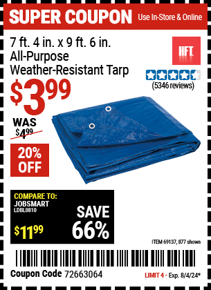 HFT: 7 ft. 4 in. x 9 ft. 6 in. Blue All-Purpose Weather-Resistant Tarp