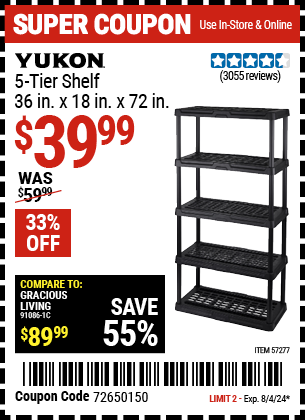 YUKON: 5-Tier Shelf, 36 in. x 18 in. x 72 in.