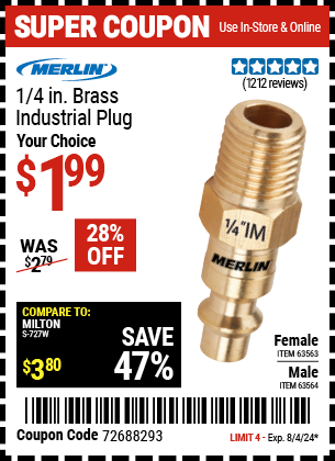 MERLIN: 1/4 in. Male Brass Industrial Plug