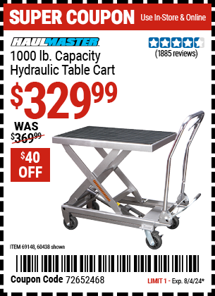 HAUL-MASTER: 1000 lb. Capacity Hydraulic Table Cart