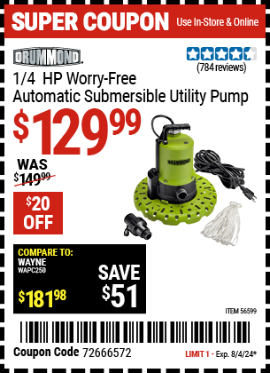 DRUMMOND: 1/4 HP Worry-Free Automatic Submersible Utility Pump