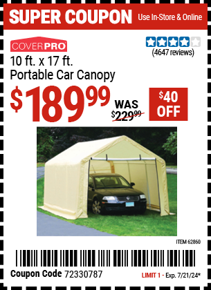 COVERPRO: 10 ft. x 17 ft. Portable Car Canopy