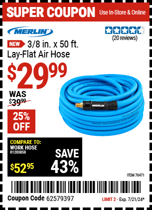 MERLIN: 3/8 in. x 50 ft. Lay-Flat Air Hose