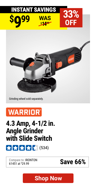 WARRIOR: 4.3 Amp, 4-1/2 in. Angle Grinder with Slide Switch