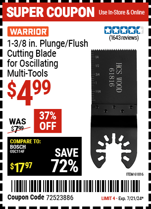 WARRIOR: 1-3/8 in. Plunge/Flush Cutting Blade for Oscillating Multi-Tools