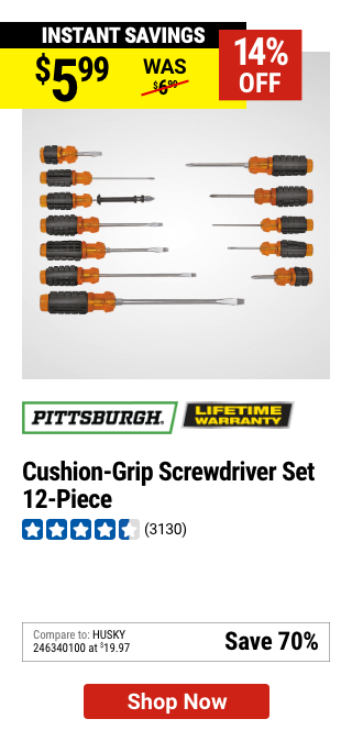 PITTSBURGH: Cushion Grip Screwdriver Set, 12-Piece