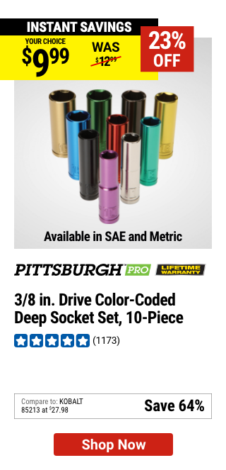 PITTSBURGH PRO: 3/8 in. Drive SAE Color-Coded Deep Socket Set, 10-Piece