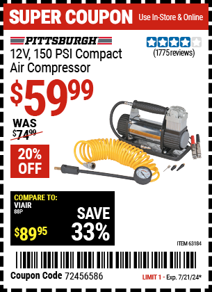 PITTSBURGH AUTOMOTIVE: 12V 150 PSI Compact Air Compressor