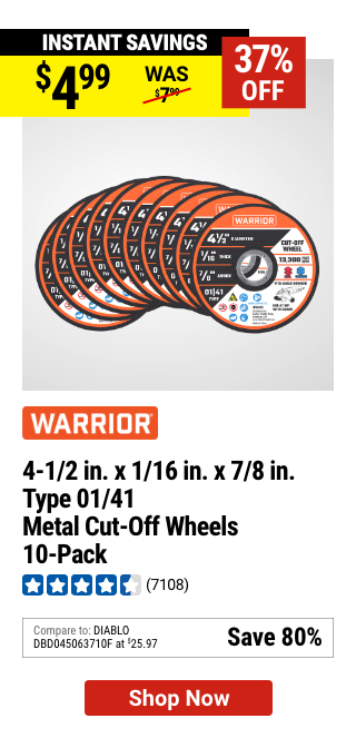 WARRIOR: 4-1/2 in. x 1/16 in. x 7/8 in. Type 01/41 Metal Cut-Off Wheel, 10-Pack