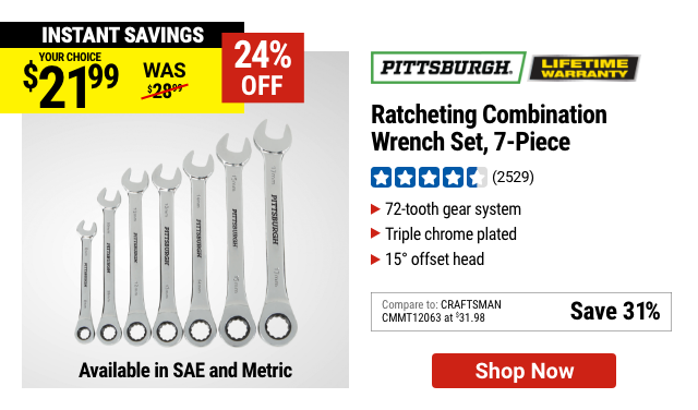 PITTSBURGH: Ratcheting Combination Wrench Set, 7-Piece