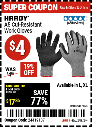 HARDY: A5 Cut-Resistant Work Gloves, Large