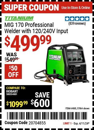 TITANIUM: MIG 170 Professional Welder with 120/240V Input