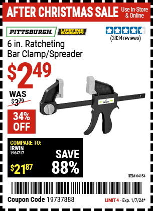 PITTSBURGH: 6 in. Ratcheting Bar Clamp/Spreader