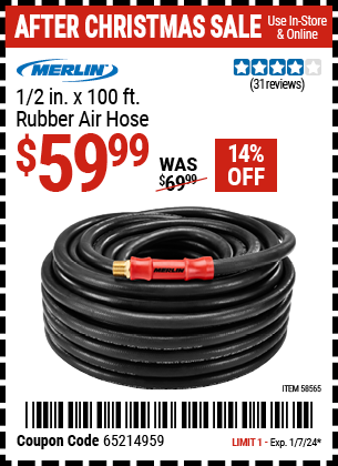 MERLIN: 1/2 in. x 100 ft. Rubber Air Hose