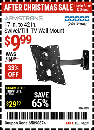 ARMSTRONG: 17 in. to 42 in. Swivel/Tilt TV Wall Mount