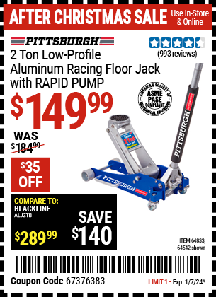 PITTSBURGH AUTOMOTIVE: 2 ton Low-Profile Aluminum Racing Floor Jack with RAPID PUMP