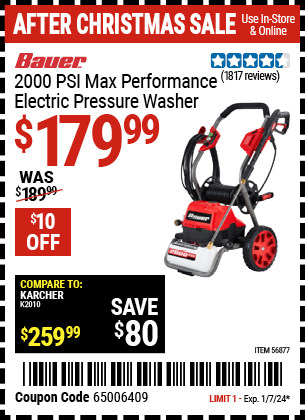 BAUER: 2000 PSI Max Performance Electric Pressure Washer