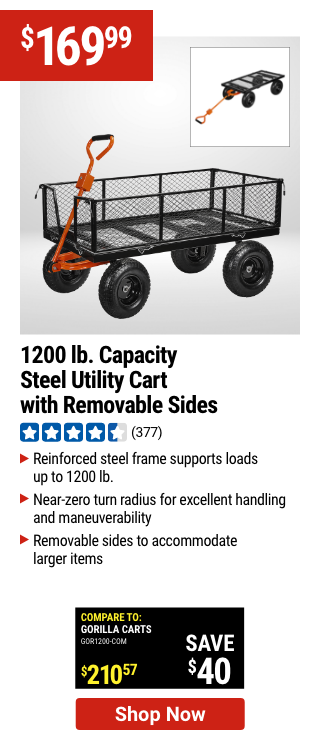 HFT: 1200 lb. Capacity Steel Utility Cart with Removable Sides