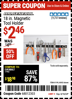 U.S. GENERAL: 18 in. Magnetic Tool Holder