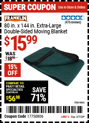 FRANKLIN: 80 in. x 144 in. Extra Large Double-Sided Moving Blanket