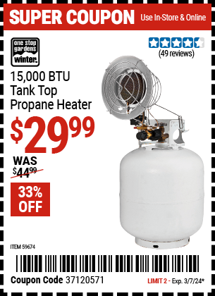 ONE STOP GARDENS: WINTER 15,000 BTU Tank Top Propane Heater