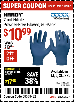 HARDY: 7 mil Nitrile Powder-Free Gloves, 50 Pack, XX-Large