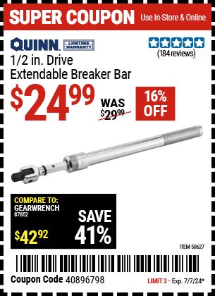 QUINN: 1/2 in. Drive Extendable Breaker Bar