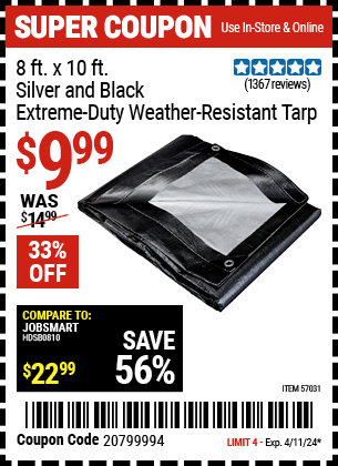 HFT: 8 ft. x 10 ft. Silver and Black Extreme-Duty, Weather-Resistant Tarp