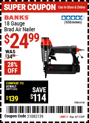 BANKS: 18 Gauge Brad Air Nailer