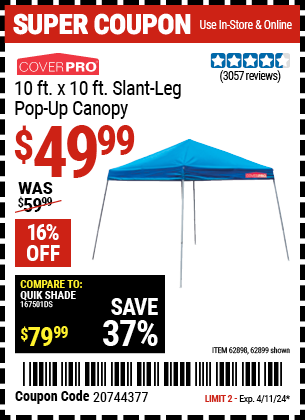 COVERPRO: 10 ft. x 10 ft. Slant Leg Pop-Up Canopy