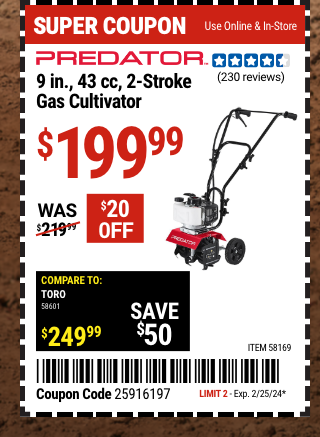 PREDATOR: 9 in., 43cc 2-stroke Gas Cultivator - coupon