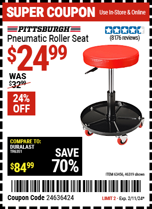 PITTSBURGH AUTOMOTIVE: Pneumatic Roller Seat - coupon