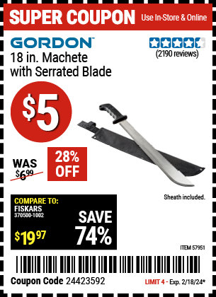 GORDON: 18 in. Machete with Serrated Blade