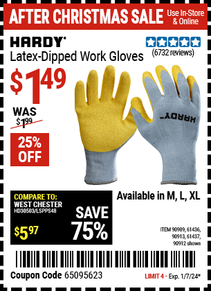 HARDY: Latex-Dipped Work Gloves, Large