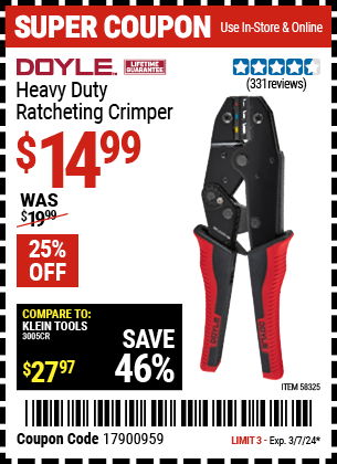 DOYLE: Heavy Duty Ratcheting Crimper