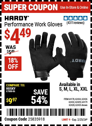 HARDY: Performance Work Gloves - coupon