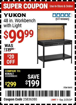 YUKON: 48 in. Workbench with Light - coupon