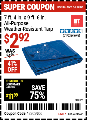 HFT: 7 ft. 4 in. x 9 ft. 6 in. Blue All-Purpose Weather-Resistant Tarp