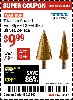 WARRIOR: Titanium-Coated High-Speed Steel Step Bit Set, 2-Piece